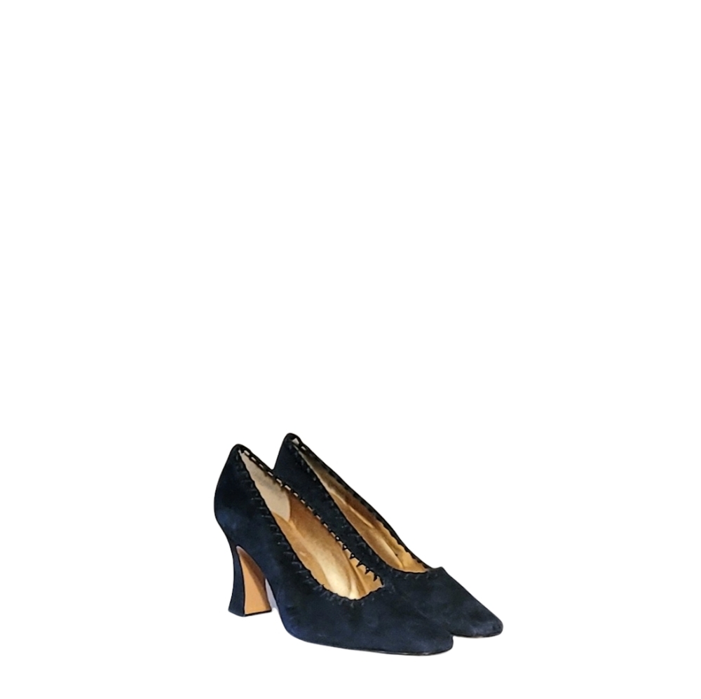 Women Vintage Suede Navy Blue By Martinez Valero Size 9AA/Women Dress Shoes/Wome